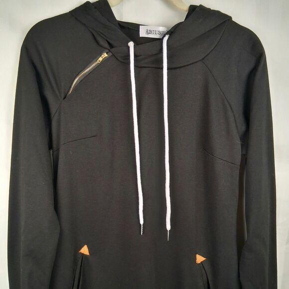 BIUBIU Mini Sweatshirt Dress Size M Black Long Sleeve Hooded Casual Relax - Picture 8 of 11